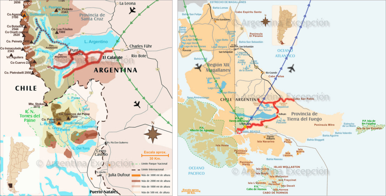 carte-circuit-calafate-ushuaia