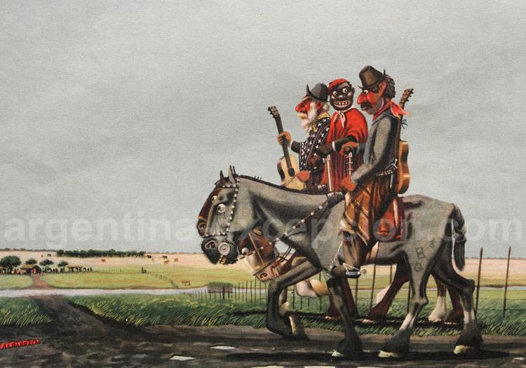 Les noirs en Argentine, dessin de Florencio Molina Campos Les noirs en Argentine, dessin de Florencio Molina Campos