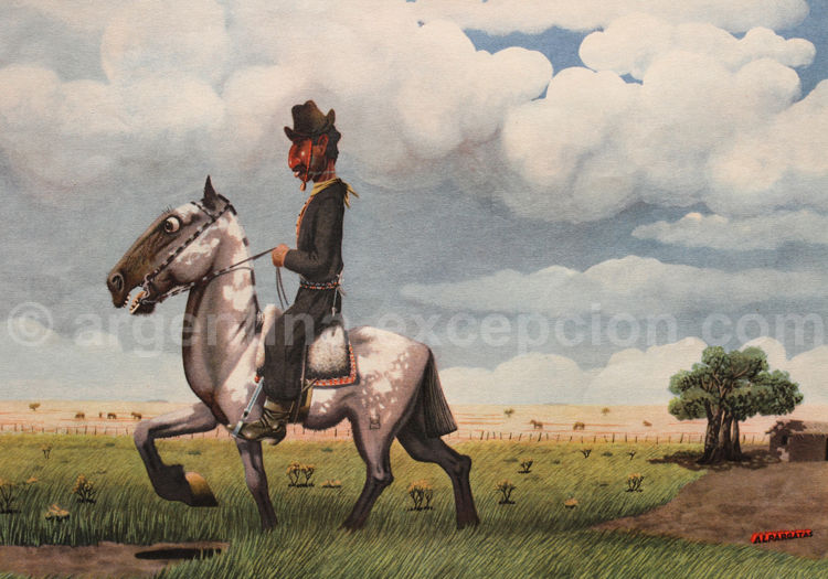 Gaucho dans La Pampa. Dessin Florencio Molina Campos, calendrier Alpargatas Gaucho dans La Pampa. Dessin Florencio Molina Campos, calendrier Alpargatas