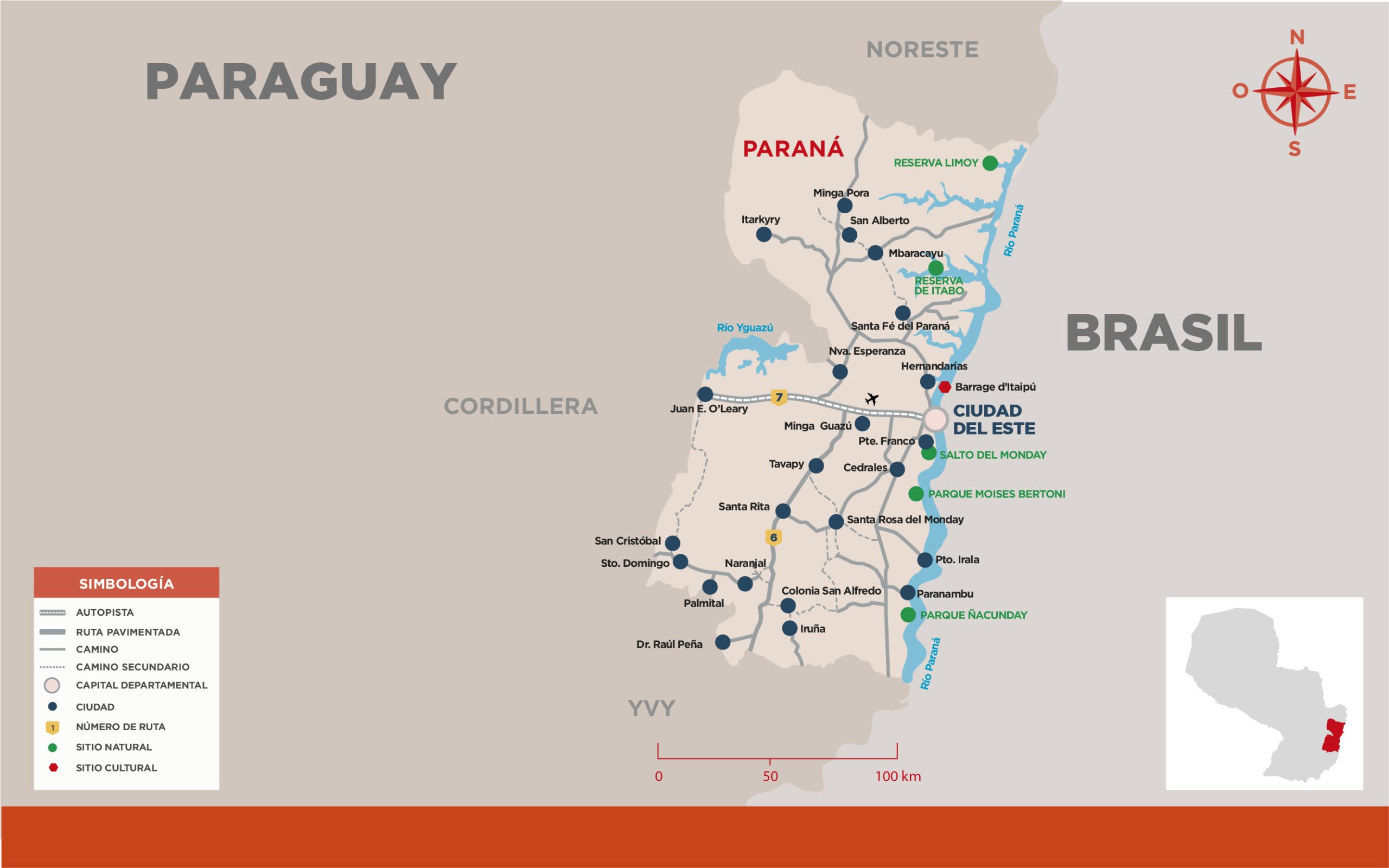 Carte de la région Parana du Paraguay Carte de la région Parana du Paraguay