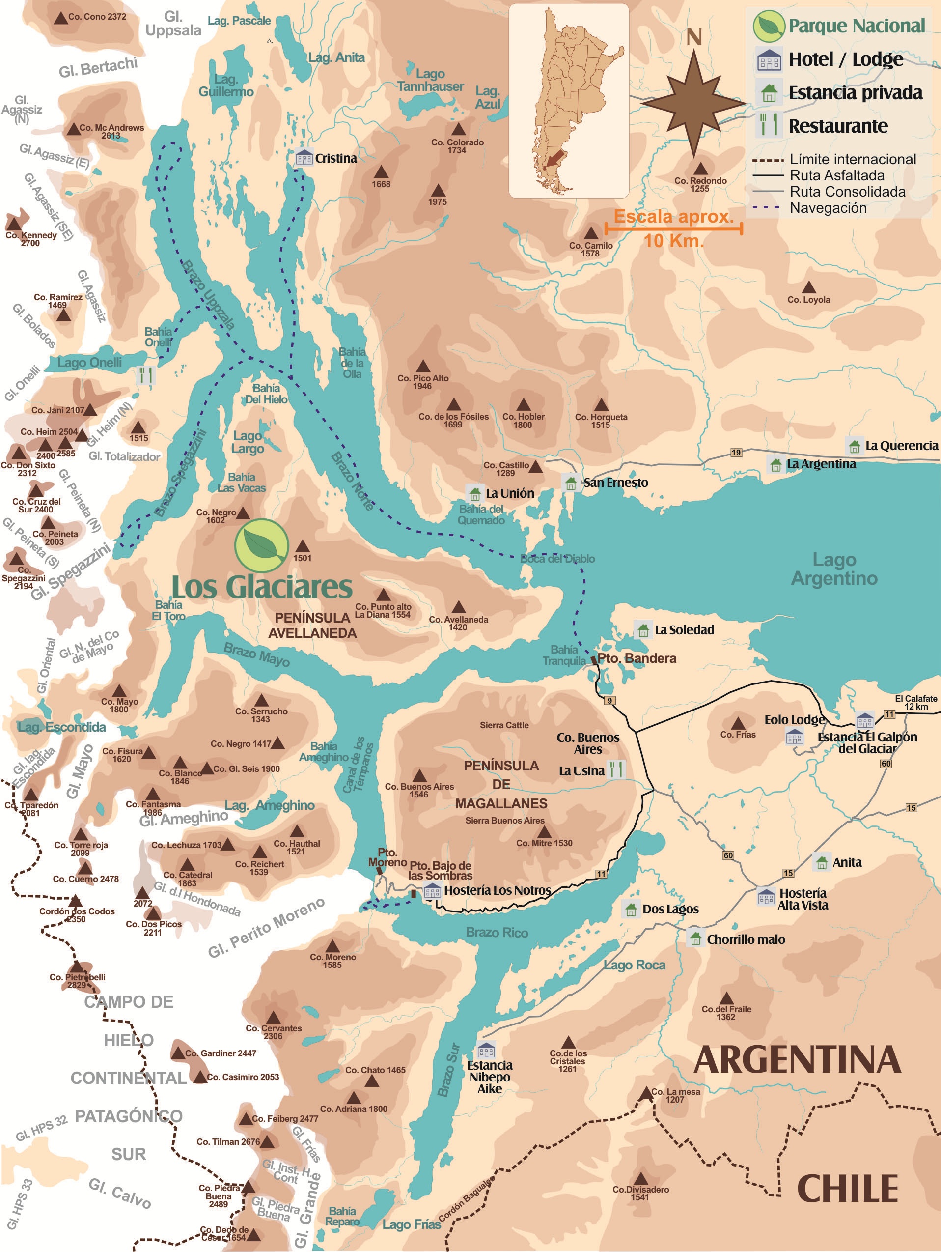 Carte zoom Calafate Glaciares_alta